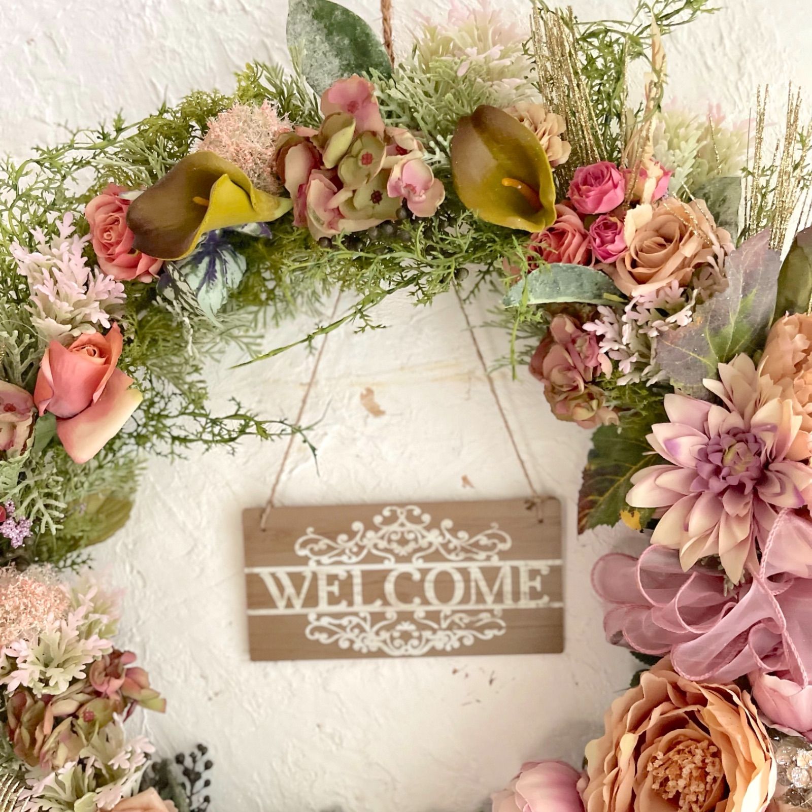 バラとダリアとピオニーの華やか豪華特大リース♪❀ボリュームタイプ❀