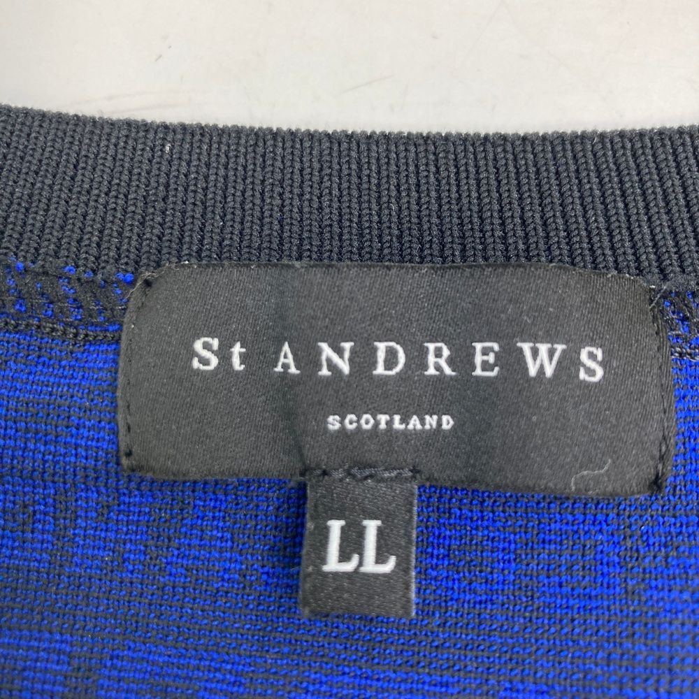 サイズ LL ST ANDREWS セントアンドリュース モデル クルーネック長袖ニット セーター 総柄 ロゴ ブルー系 240101537813 ゴルフウェア メンズ ストスト LLC-HASEGAWATOSO_COM