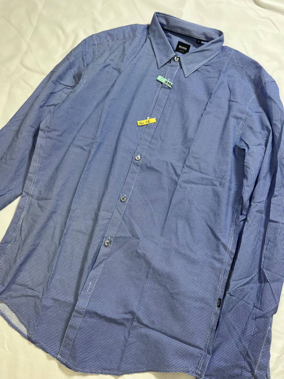 214671】HUGO BOSS ヒューゴボス ブルー系 長袖シャツ 総柄