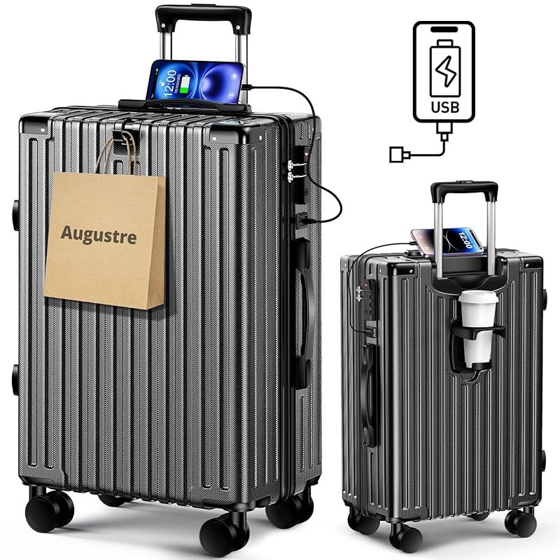 Augustre スーツケース 機内持込 超軽量 キャリーケース 大型 軽量 多機能 キャリーバッグ 静音 ダブルキャスター 耐衝撃 S|M|Lサイズ 360度回転 TSAローク搭載 ファスナー式 旅行 ビジネス 出張 ブラック S|機内持込 0
