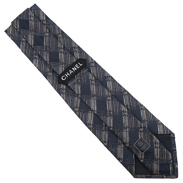 シャネル CHANEL ネクタイ 斜め格子 9.5cm シルク ブラック×マルチカラー 黒