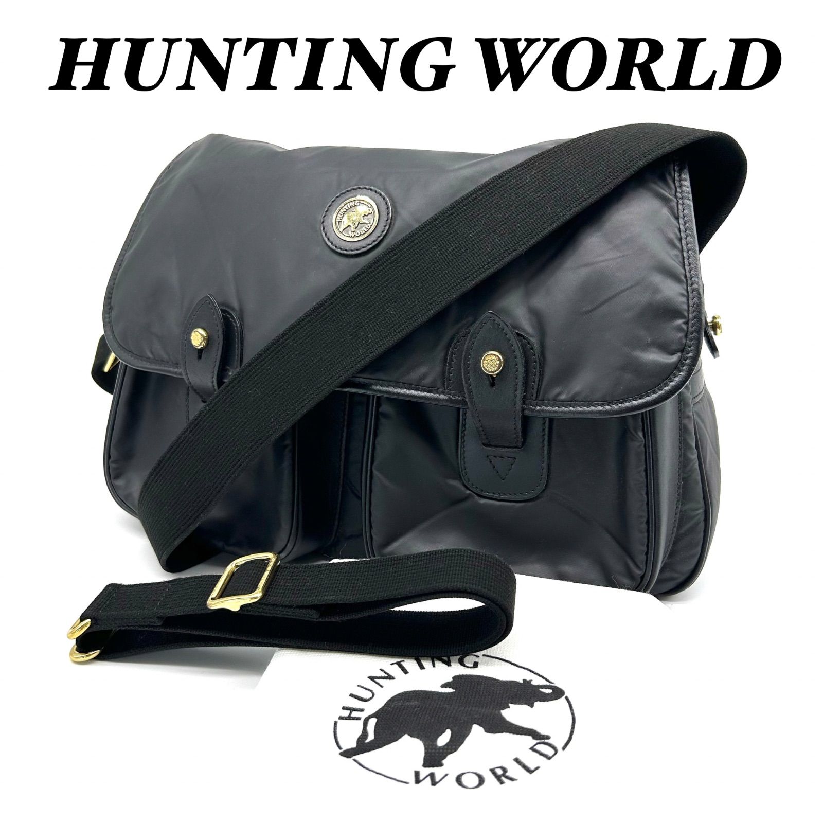 ハンティングワールド　バチュークロス　黒　メッセンジャーバック　ショルダーバック HUNTING WORLD ハンティングワールド ハンティング メッセンジャー