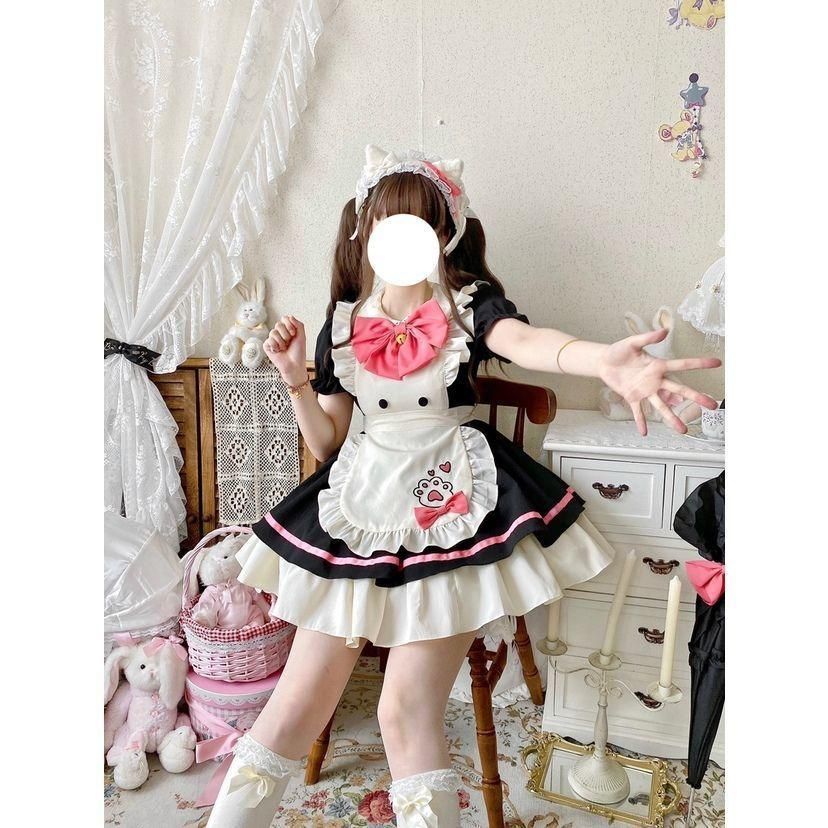 大人 メイド服 可愛いロリータワンピース パープル メイド服 猫爪柄 ハロウィン コスプレ衣装 ショート丈 ロリータ服 メイド服 コスチューム 紫