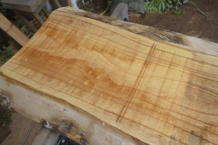 アウトレット ケヤキ(欅)の一枚板 長さ約91cm 幅約34～41cm 厚さ約4.9