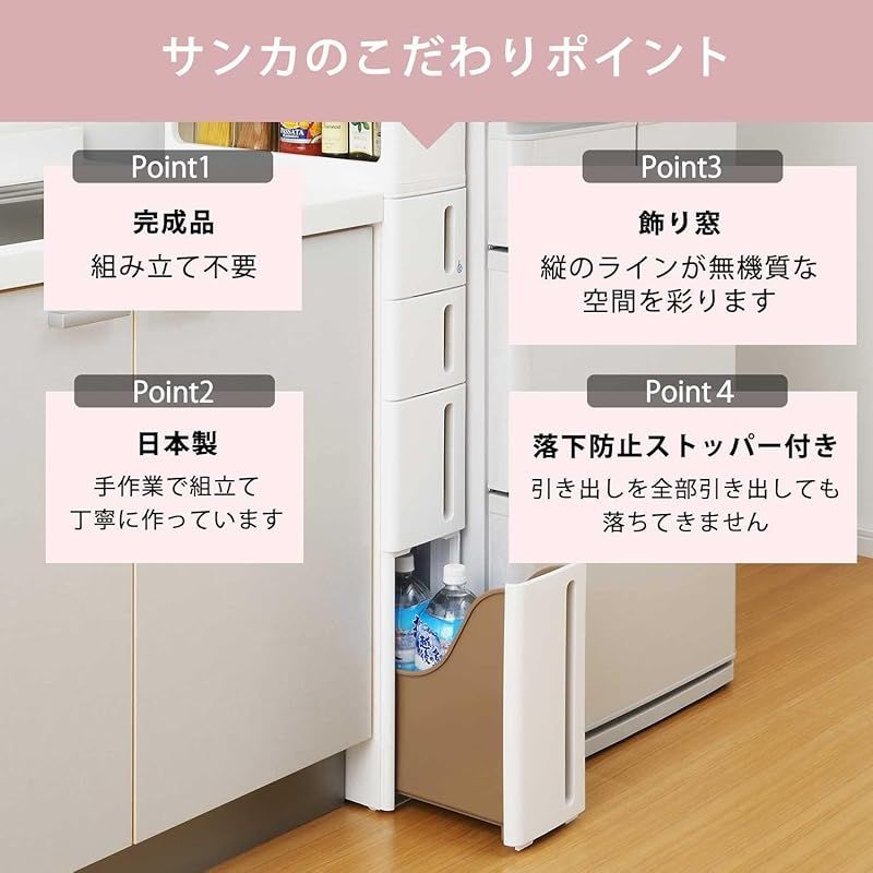 ファッションアプリ サンカ 隙間収納 完成品 ストランティ ドロアーC ホワイト 色 幅17×奥行45×高さ85cm squ DC-2101WH 0