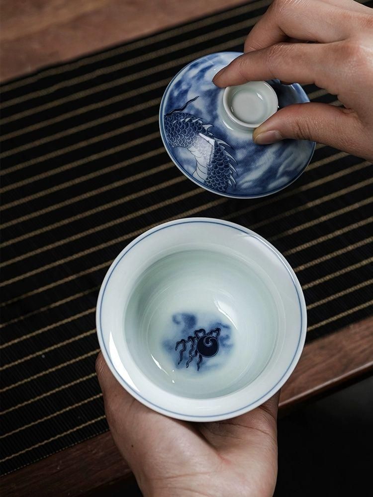 景徳鎮 青花竜紋三才蓋碗 茶碗 湯飲み煎茶器 新品未使用 景徳鎮 青花磁器竜紋三才蓋碗 煎茶器 新品未使用 - メルカリ