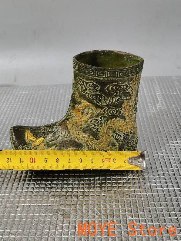 銅 細工 彫刻龍鳳靴 金銅靴 銅器銅靴 装飾品 現代工芸品 美術品