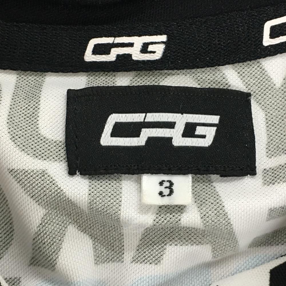 【超美品】CPG 半袖ハイネックシャツ 白×黒 ロゴ総柄 シリコンワッペン メンズ 3(L) ゴルフウェア 2023年モデル CPG 超美品】CPG 半袖ハイネックシャツ 白×黒 ロゴ総柄 シリコン