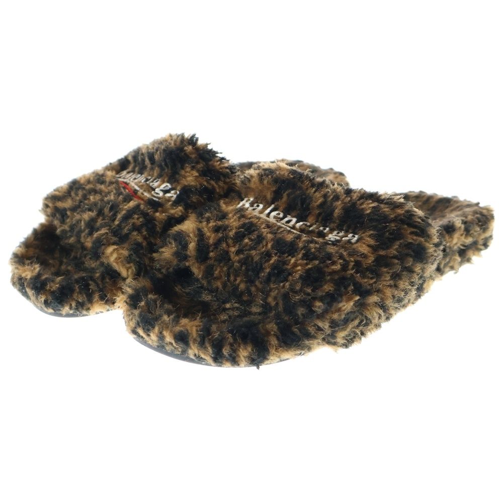 BALENCIAGA バレンシアガ FURRY SLIDE フェイクファーレオパード サンダル ブラウン