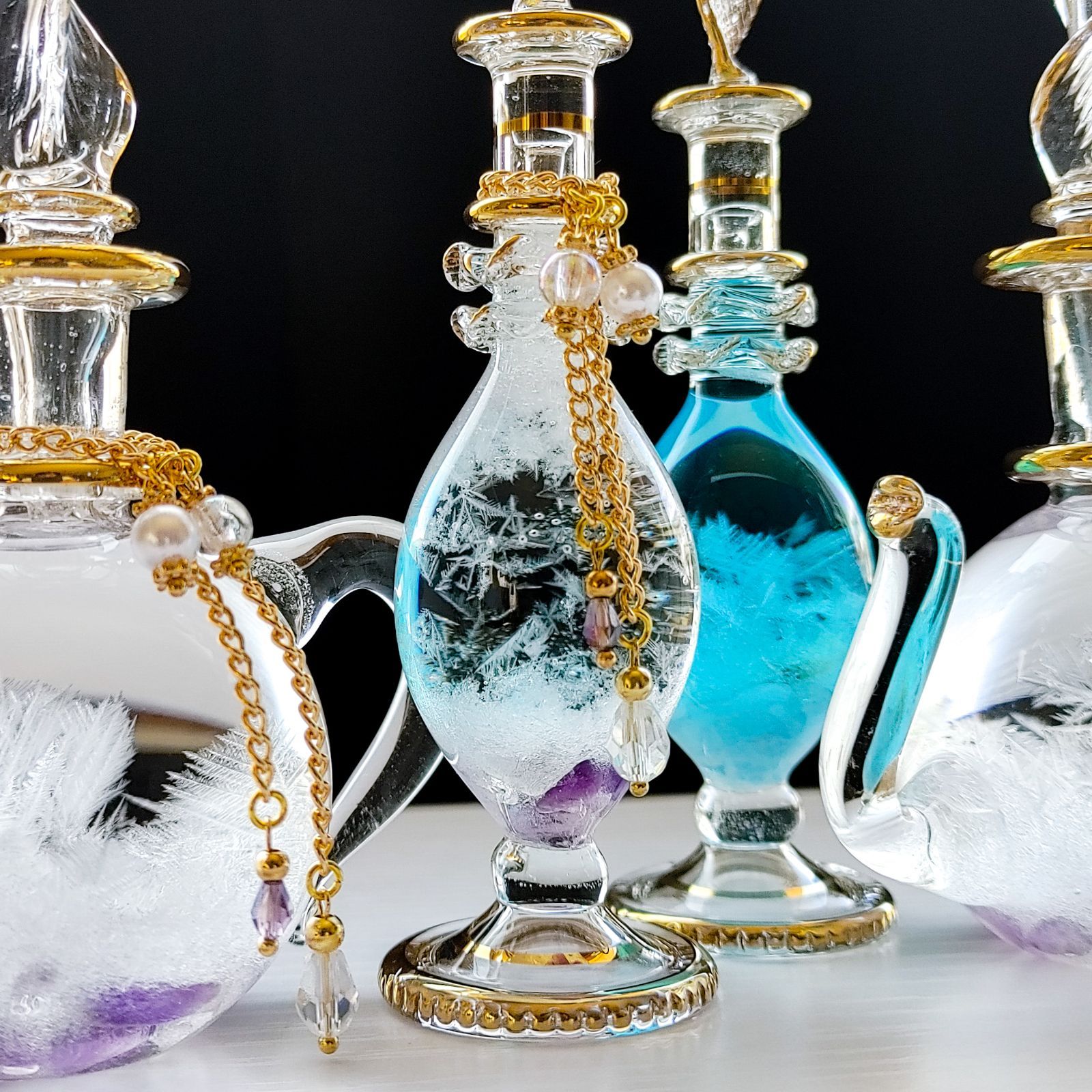 紫陽花③ 天然石入りストームグラス』エジプト香水瓶 エジプシャン