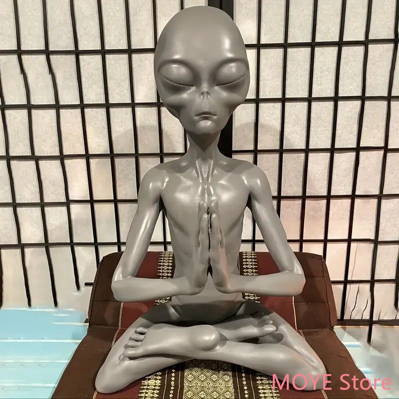 1個、瞑想するエイリアン樹脂像、UFOガーデンオーナメント、屋外装飾宇宙生物フィギュア、パティオ、プールサイドの装飾、SF愛好家のための神秘的なエイリアン樹脂アート作品