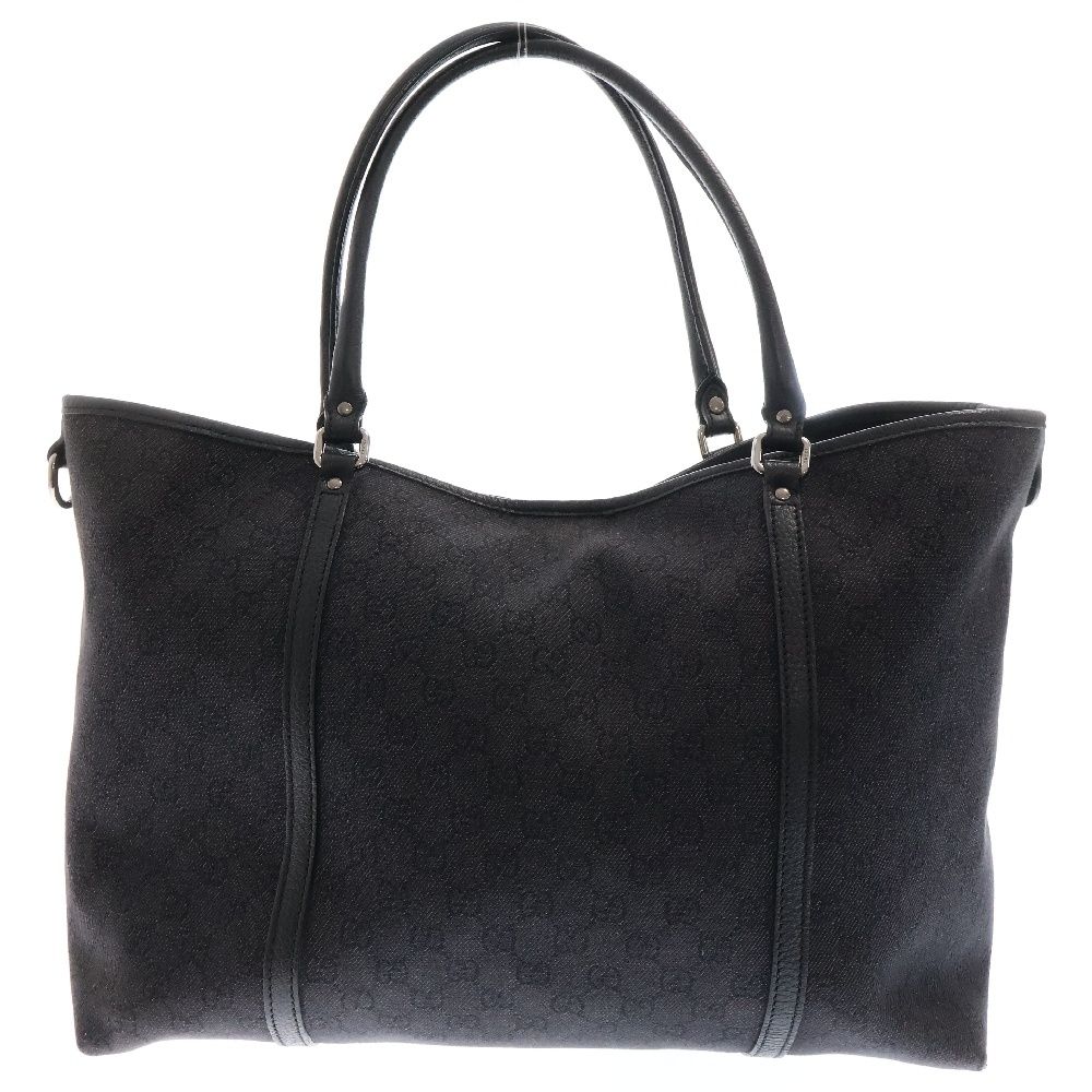 GUCCI (グッチ) GGキャンパス レザー トートバッグ ブラック GUCCI (グッチ) GGキャンパス レザー トートバッグ ブラック