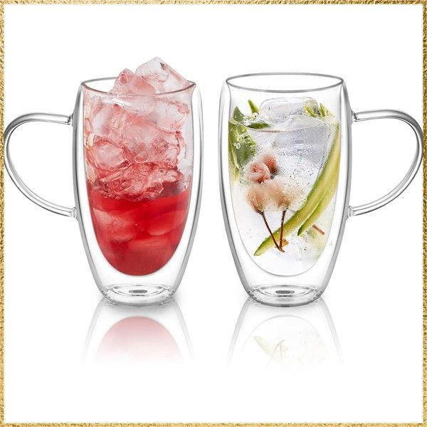 新品送料無料Size:450ml_Color:2個セット ハンドル付き QuiExact ダブルウォールグラス 450ml 2個セット 保冷 保温 耐熱 二重 グラス ダブルウォール コップ 結露しないグラス 二重グラス アイスコー