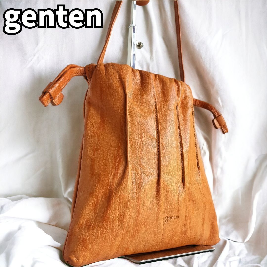 【洗練されたデザイン✨】　genten ゲンテン　ミニ ショルダーバッグ Bark pochette バークポシェット オールレザー 　ブラウン