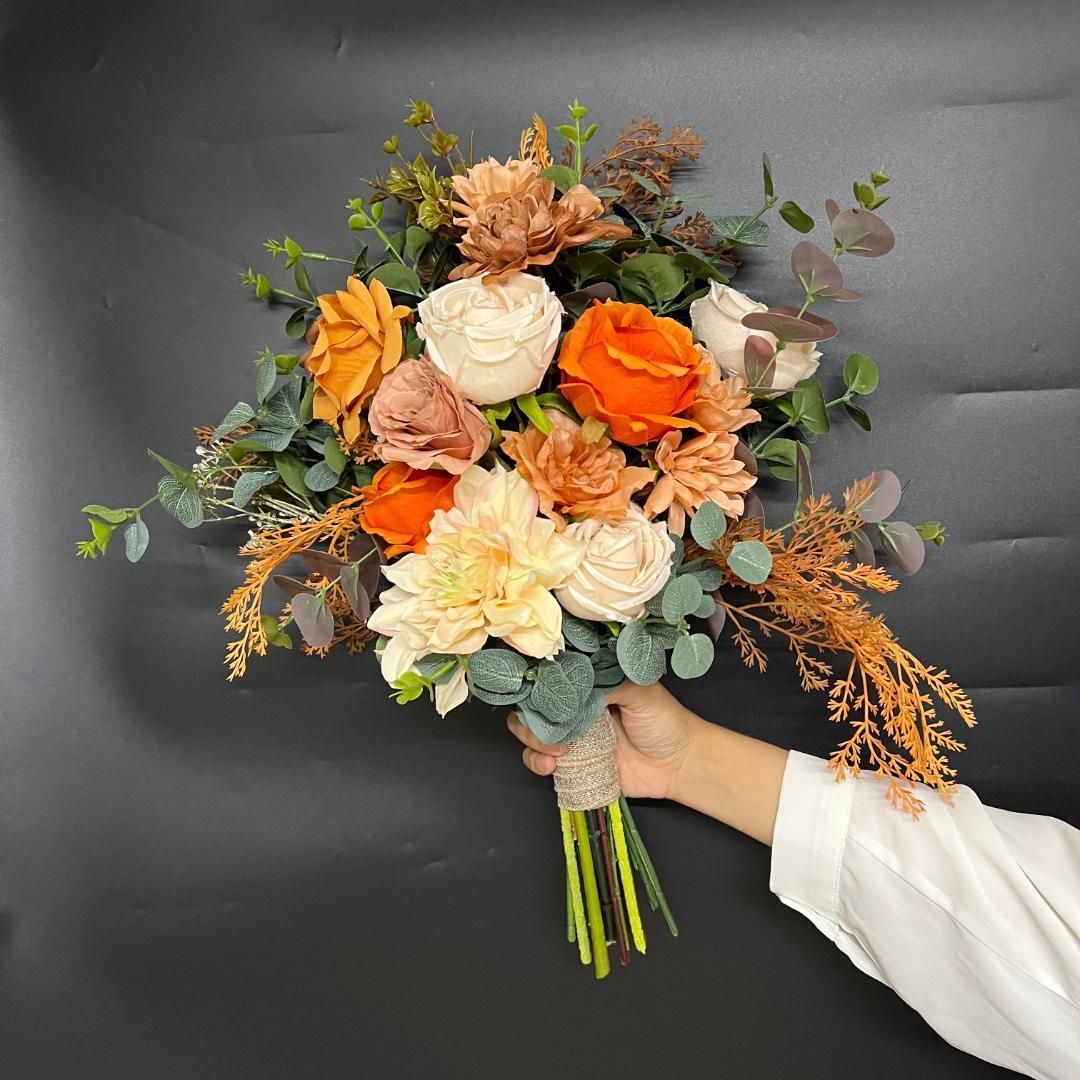 2点セット ウェディングブーケ高級花 秋冬 オレンジ花アーティ