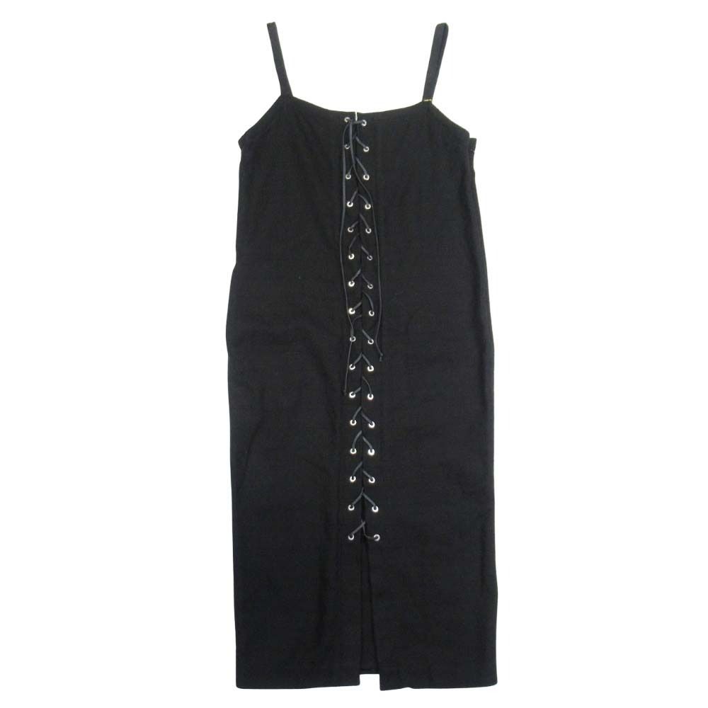 ♥ 19ss pelleq ペレック race up dress サマーツイード キャミソールワンピース レースアップ ドレス 36 黒 ブラック レディース 古着