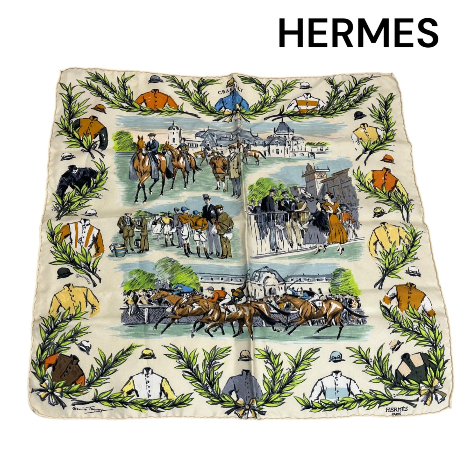 ● エルメス HERMES カレ45 CHANTILLY 競馬場 スカーフ レディース 5D429