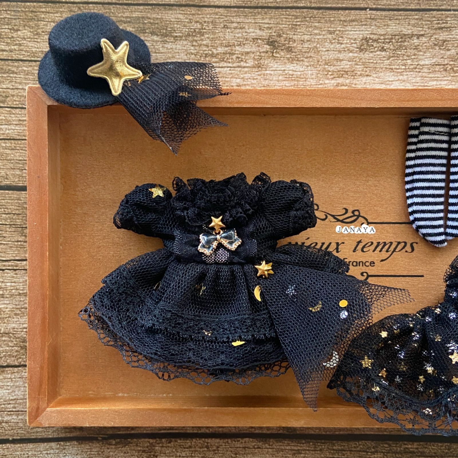JANAYA ハンドメイド　オビツ11服　黒色レースワンピース　4点セット