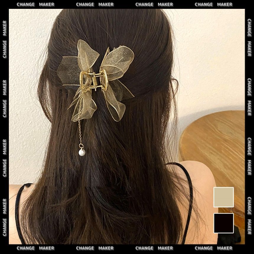 チュールリボン ヘアクリップ レディース リボンバンスクリップ ゆらゆら チェーン付き髪留め パール オルチャン プチプラ 髪飾り きれいめ 女子会  20代 30代 演奏会 ヘアアレンジ まとめ髪 雑貨グッズ ゴールド ヘアアクセ 21SHIPIN-063 CHANGE MAKER メルカリ