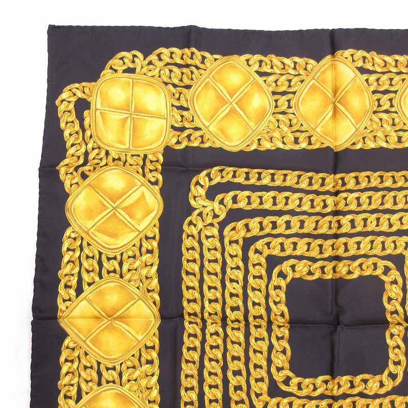 激レア‼️ CHANEL シャネル　ゴールドチェーン模様 スカーフ シャネル CHANEL スカーフ チーフ ゴールドチェーン柄 絹 シルク