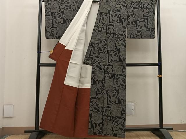 平和屋着物▽上質な紬 単衣 風景文 正絹 逸品 CAAV3740dy