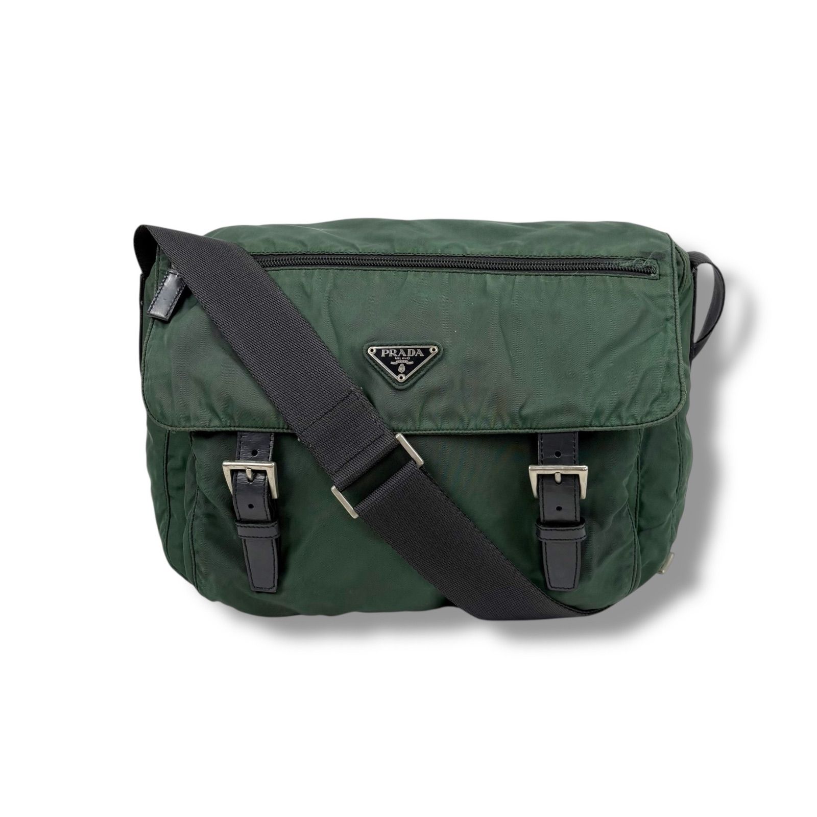 【✨美品✨】プラダ 三角ロゴ ショルダーバッグ ナイロン カーキ 良品 PRADA プラダ O ナイロン カーキ 緑 ショルダーバッグ 三角