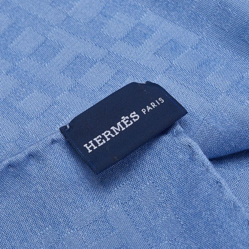 エルメス H柄 ライトブルー カシミヤ ウール シルク レディース HERMES  