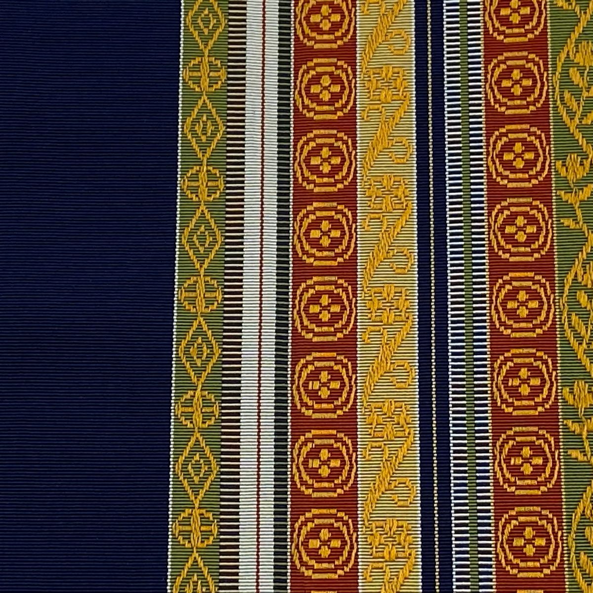 半幅帯 秀品 証紙 博多織 草花 縞 濃紺 正絹