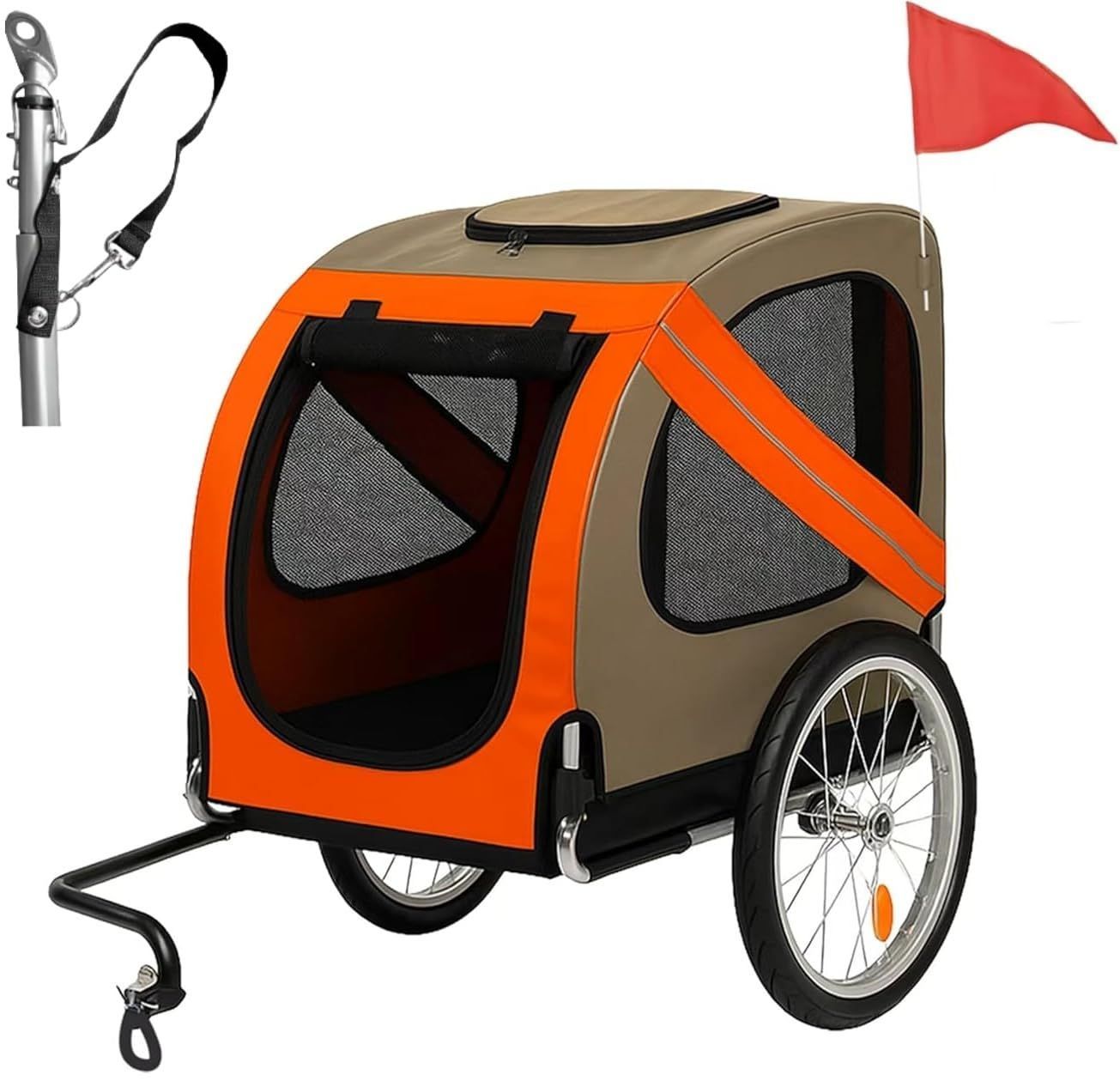 防水 600Dオックスフォード生地 耐久性 ドッグバイクカート ペットキャリー 多頭 バイクトレーラー 小型犬 折りたたみ式 中型犬 耐荷重40kg 137x73x90CM 老犬 ドッグトレーラー 介護カート ペット用自転車トレーラー 日本語説明書付き オレン