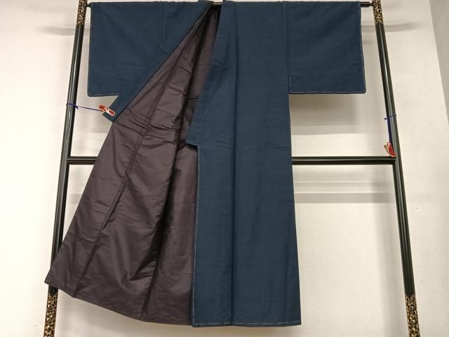 平和屋着物□極上 男性 紬 キングサイズ 色無地 留紺色 逸品 未使用