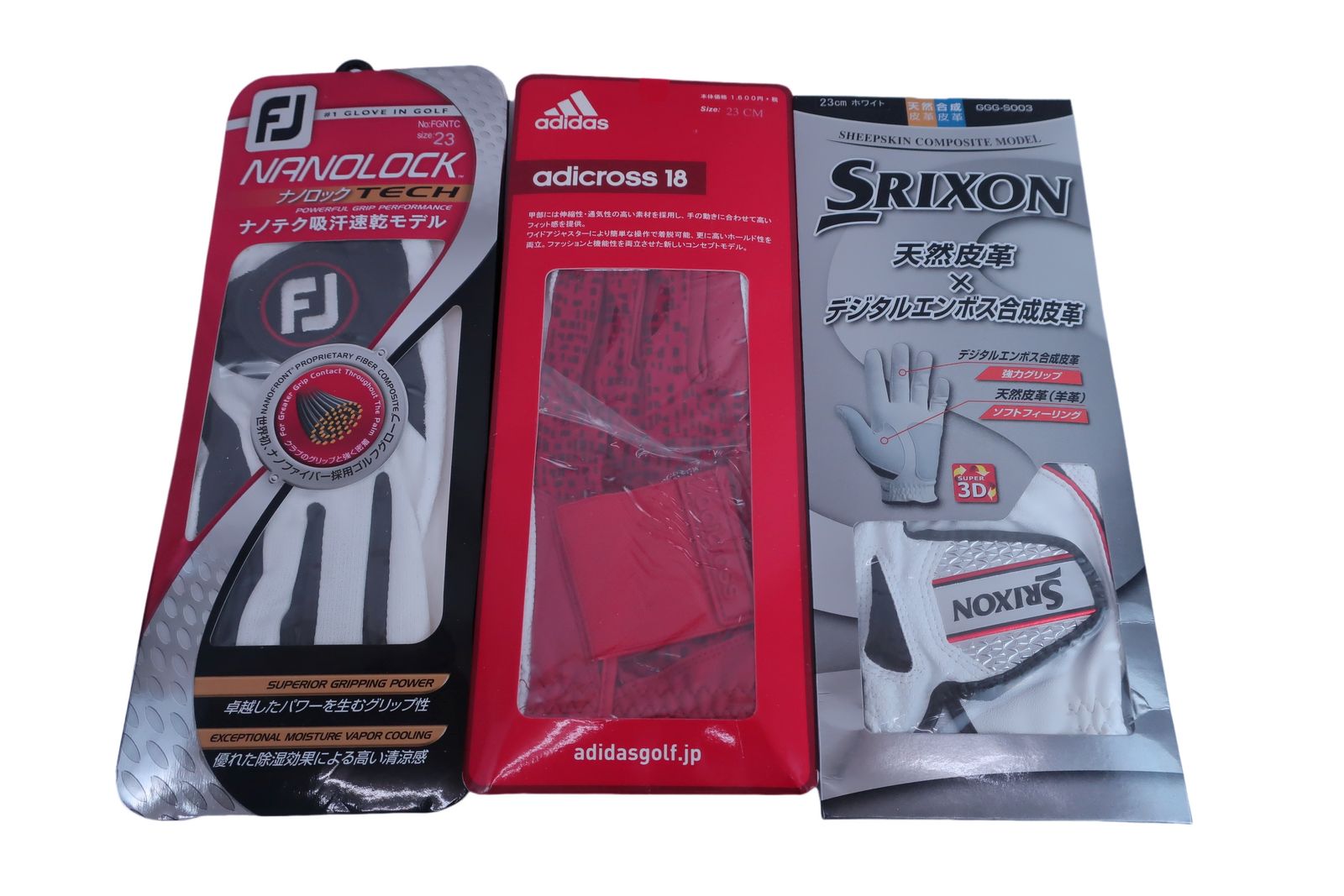 【新品】ブランド混合 ゴルフグローブ3点セット メンズ 23cm adidas FOOTJOY SRIXON ゴルフ用品 2404-0323 グローブ