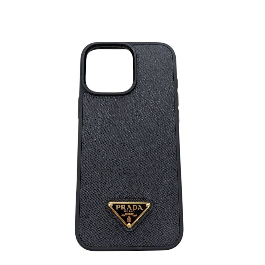極美品 PRADA ロゴ サフィアーノ iPhone15 ケース 1ZH180 ブラック サフィアーノレザー iPhone 15用カバー | PRADA