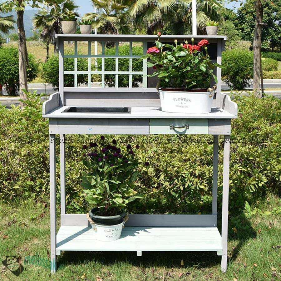 36 木製ガーデンポッティングベンチ作業台屋外ガーデン作業台テーブル裏庭バルコニーパティオ用作業台植栽トラフ付き隠し収納引き出し下部棚
