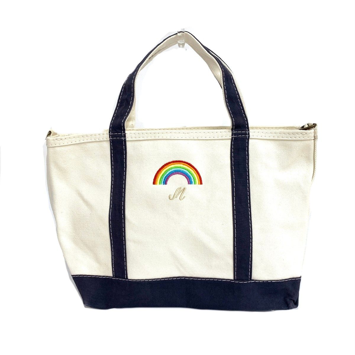 ll beanキャンバス トートバッグ ホワイト/ネイビー LL Bean Boat and Tote White Navy Trim Canvas Tote Bag Mint