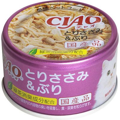 同梱不可 48個セット いなばペットフードCIAO ホワイティ とりささみシリーズ とりささみ＆ぶり 85g
