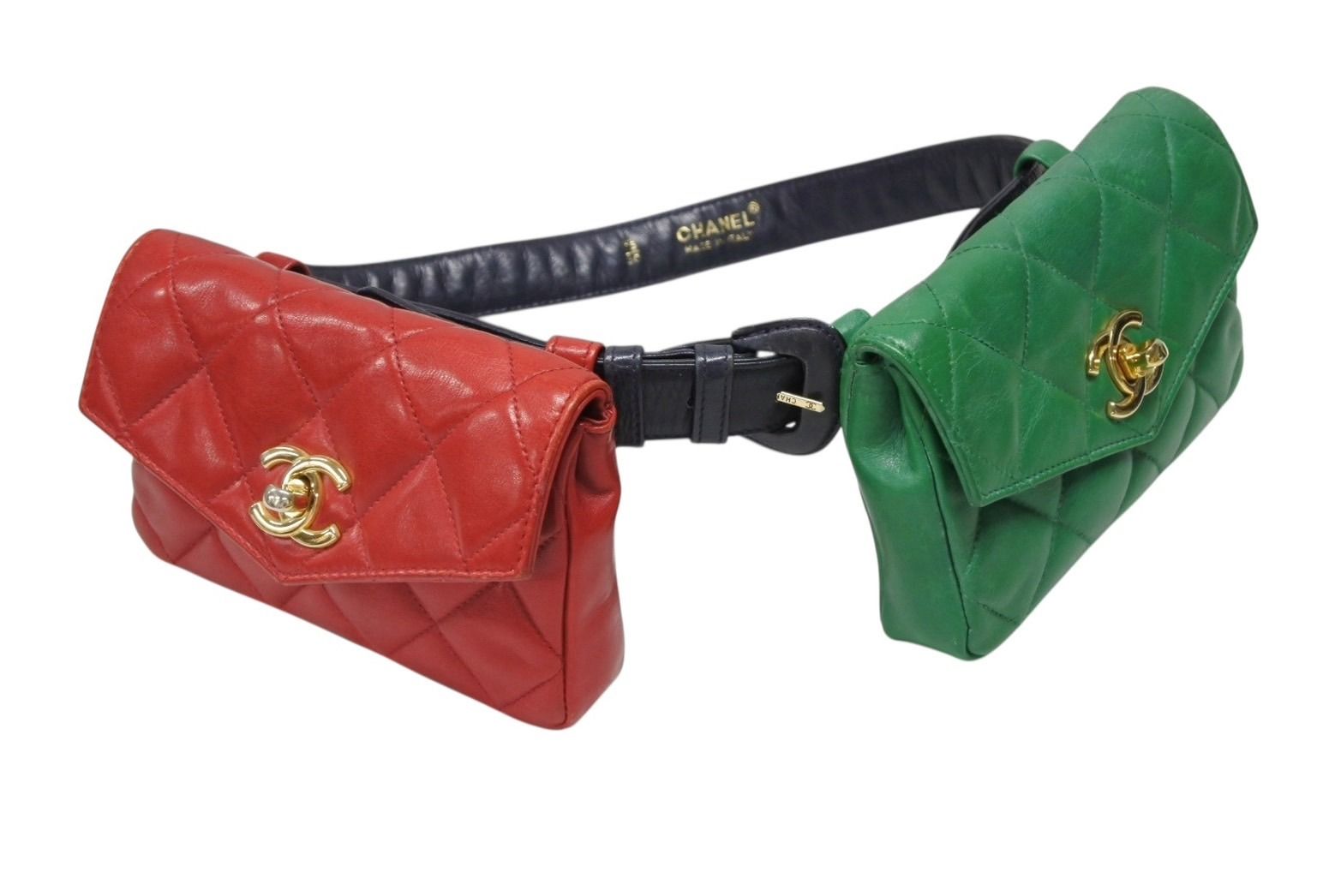 CHANEL シャネル マトラッセ ウエストポーチ ベルトポーチ バッグ ラムスキン レッド グリーン ブラック ゴールド金具 4b007945