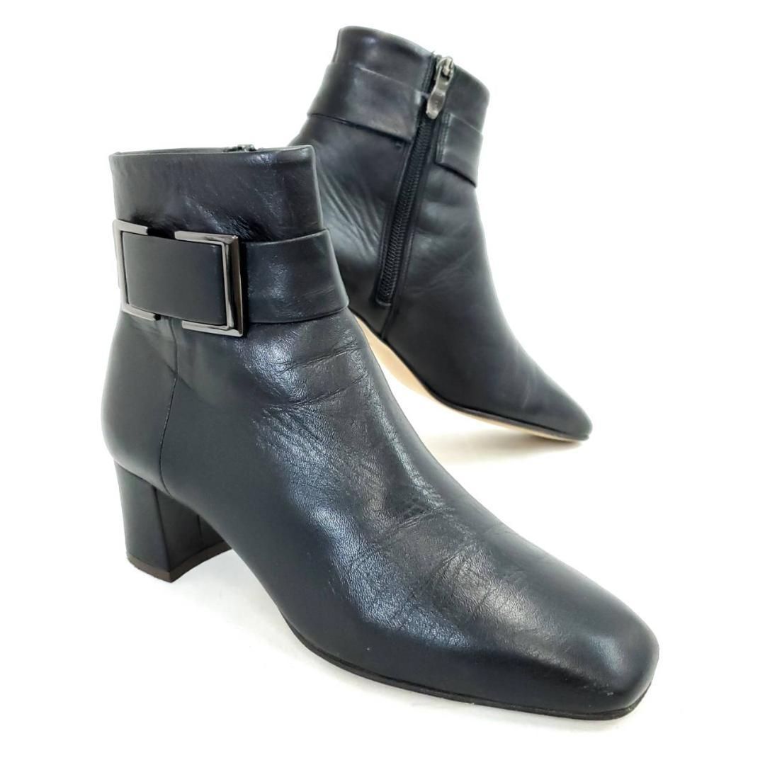 ダイアナ 美品 ショートブーツ スクエアトゥ サイドジップ バックル 22