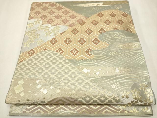 平和屋着物●西陣 川島織物 六通柄 本袋帯 遠山流水舞桜文 金銀糸 正絹 CAAR7879hy