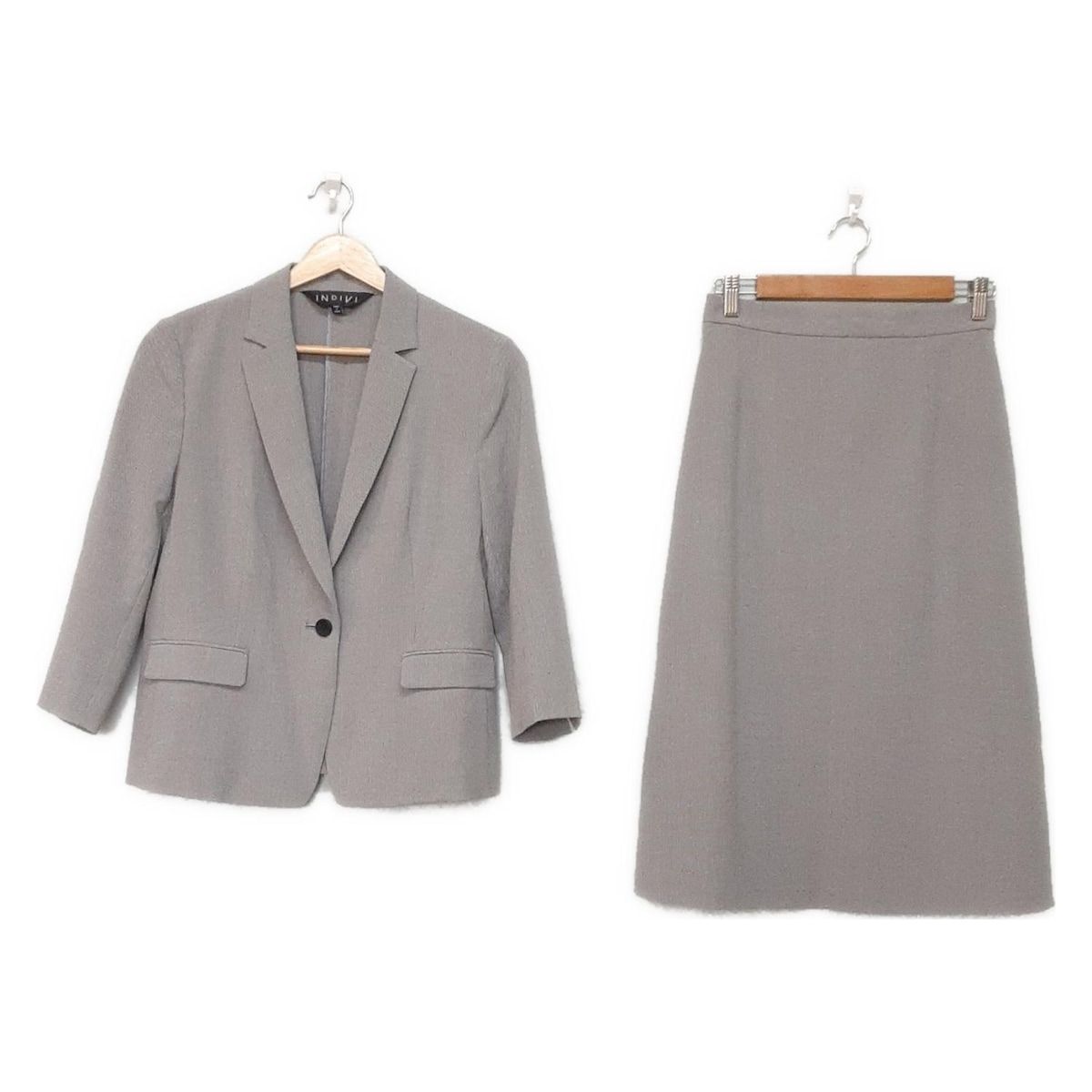 INDIVI インディビ スカートスーツ レディース - 黒×白 千鳥格子柄 ウエストゴム