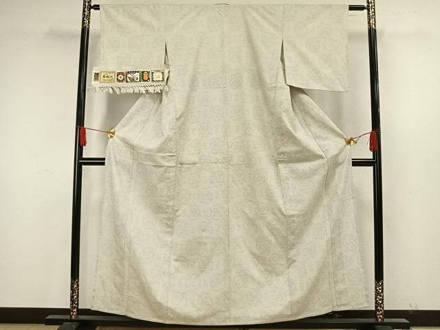 平和屋着物▽本塩沢 単衣 セラミック染 丸文 証紙付き 正絹 逸品 未  