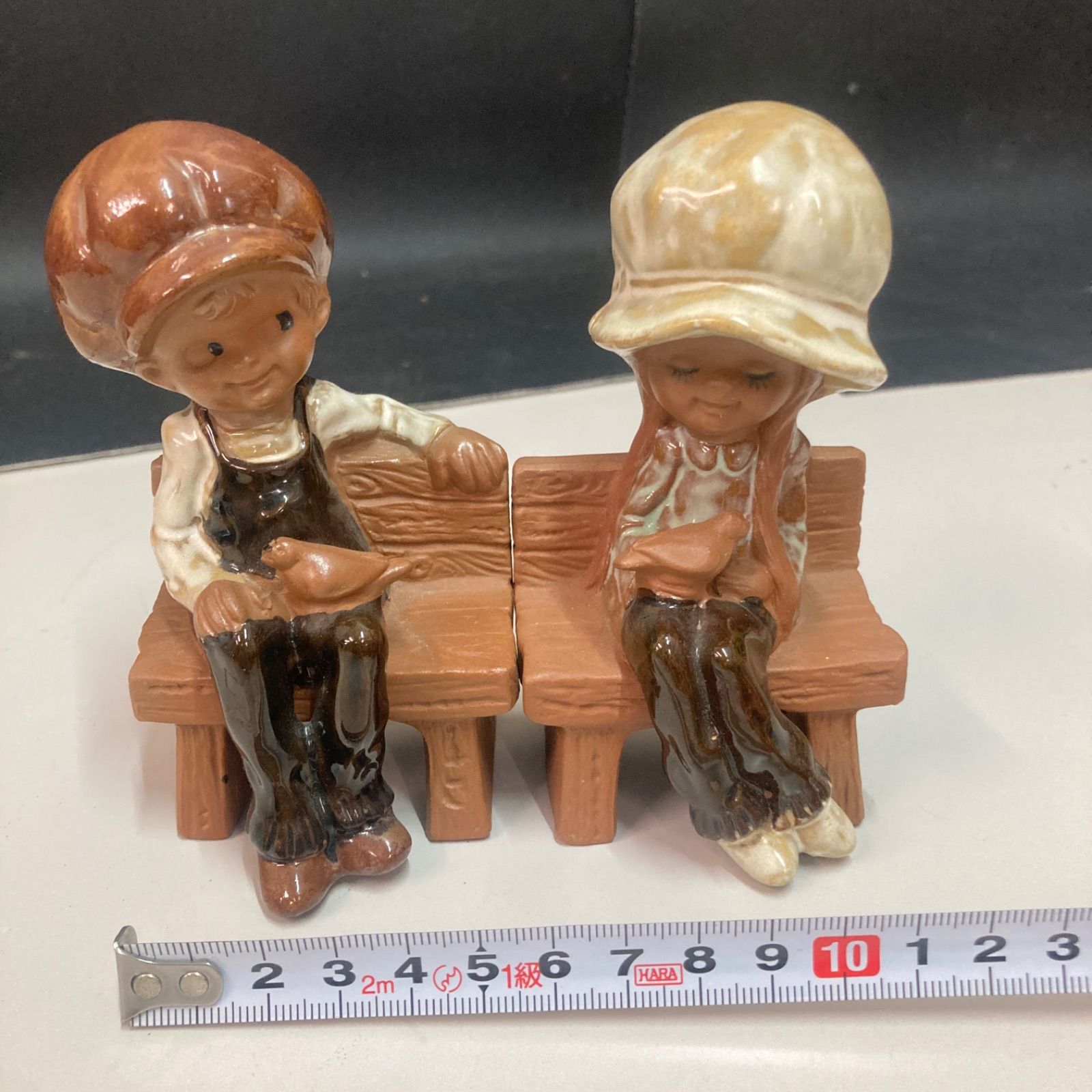 亜土ちゃん陶器 水森亜土 昭和レトロ 陶器 人形 男の子 女の子 ベンチ