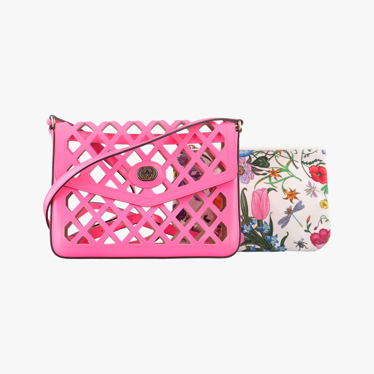 グッチGucciカットアウトフローラル ピンク×マルチ レザー 550138 I027641634