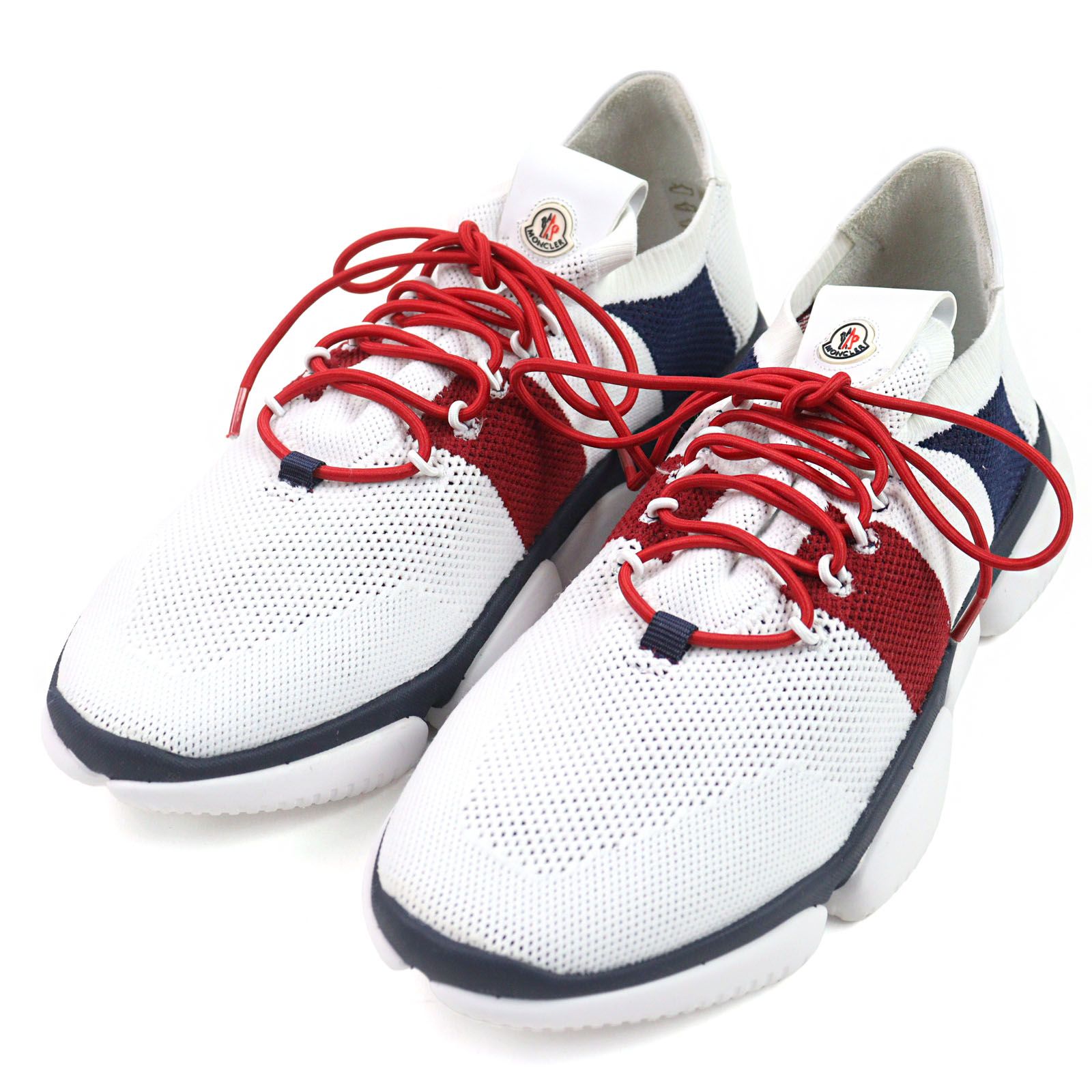 ○MONCLER モンクレール 1036200 The Bubble Sneaker バブルスニーカー ロゴワッペン付き トリコロール レースアップ ニットスニーカー ホワイト系 42 き メンズ