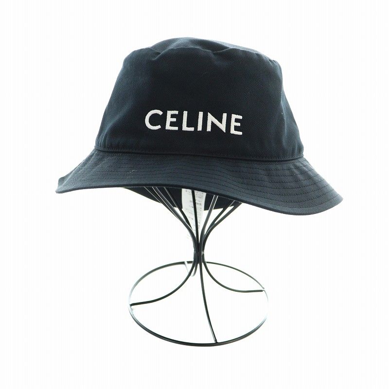 セリーヌ CELINE バケットハット 帽子 ロゴ 刺繍 キャンバス XL 黒