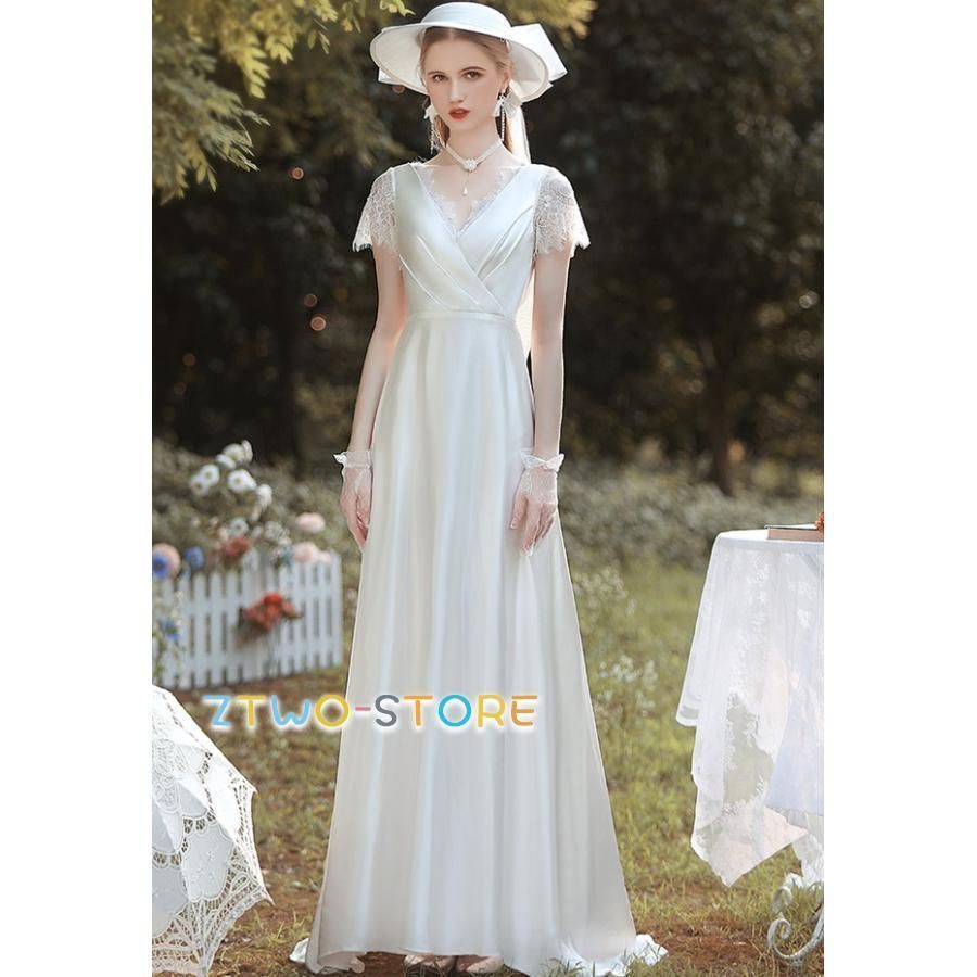 ウェディングドレス 袖あり 半袖 ウェディングドレス 大きいサイズ 3L 4L 小さいサイズ ウェディングドレス 二次会 シンプル 上品 レース VWPまとめ買い割引