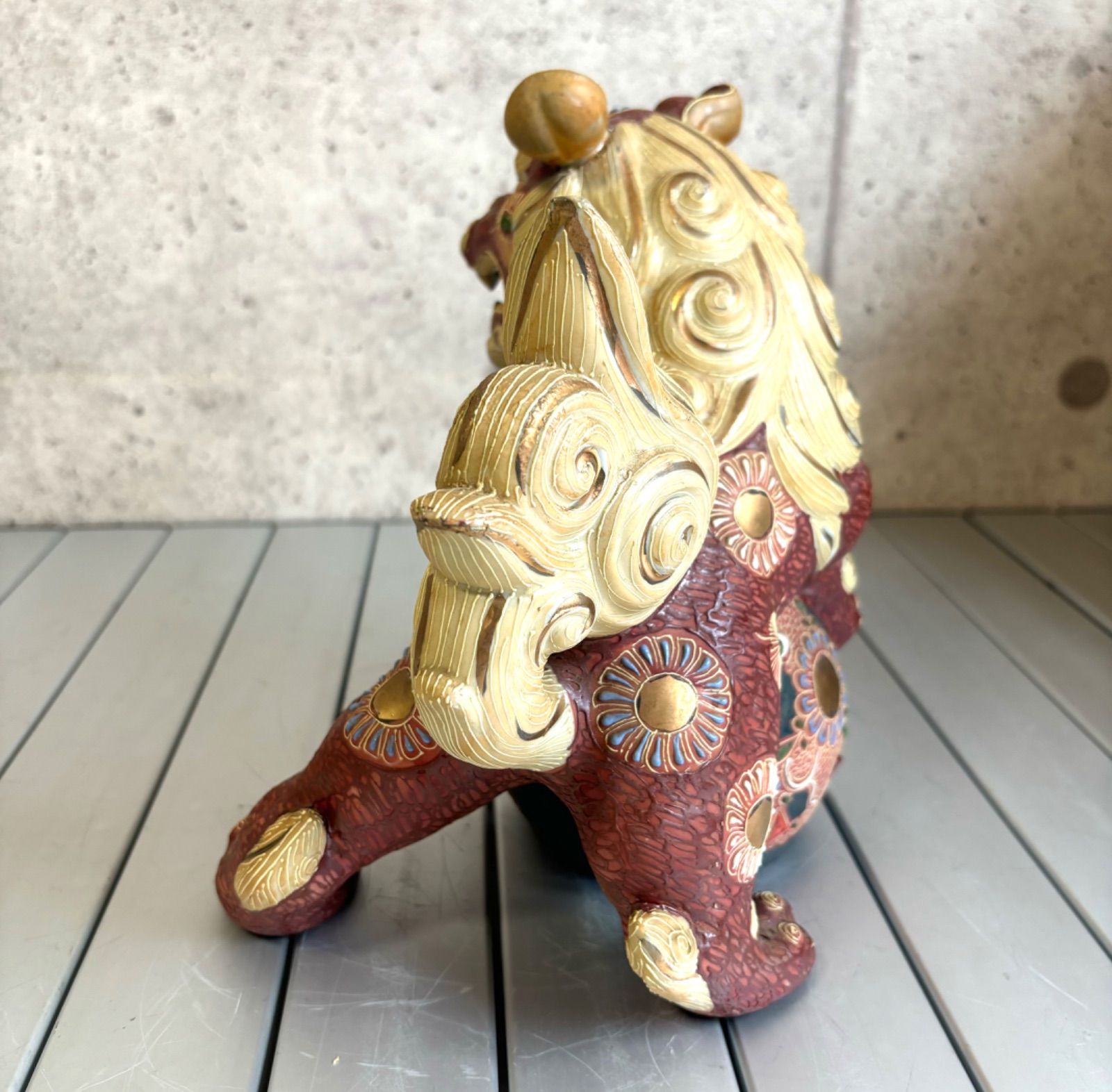 九谷焼　玉乗り　獅子　狛犬　32cm 箱付き 九谷焼 玉乗り 獅子 狛犬 32cm 箱付き （九谷焼 玉乗り獅子 高さ