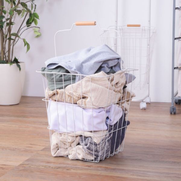 ランドリーバスケット ワゴン アウトレット バスケットワゴン 2段 二段 コンパクト スリム カゴ バスケット 白 ホワイト 洗面所 収納 脱衣所 キャスター付き 洗濯物 スチール 幅37cm 奥行40cm MARWIL-DEMENAGEMENTS_CH