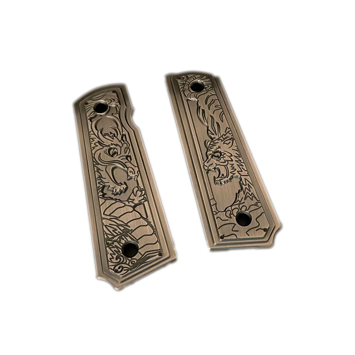 真鍮戦飾龍虎銃把1911 グリップ