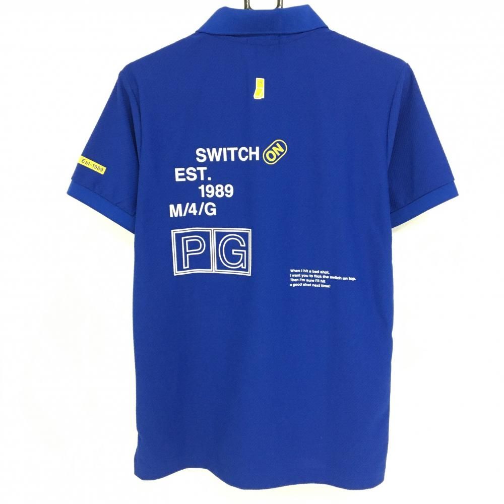 超 パーリーゲイツ 半袖ポロシャツ ブルー×白 ニコちゃん スマイル 織生地 メンズ 4 M ゴルフウェア モデル PEARLY GATES