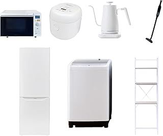 山善 新生活家電7点セット 一人暮らし 8kg洗濯機 173L冷蔵庫 オーブンレンジ 炊飯器 温調ケトル 軽量クリーナー 家電収納ラック ホワイト